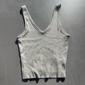 Monrow Knit Heather Gray Ribbed Tank Top
